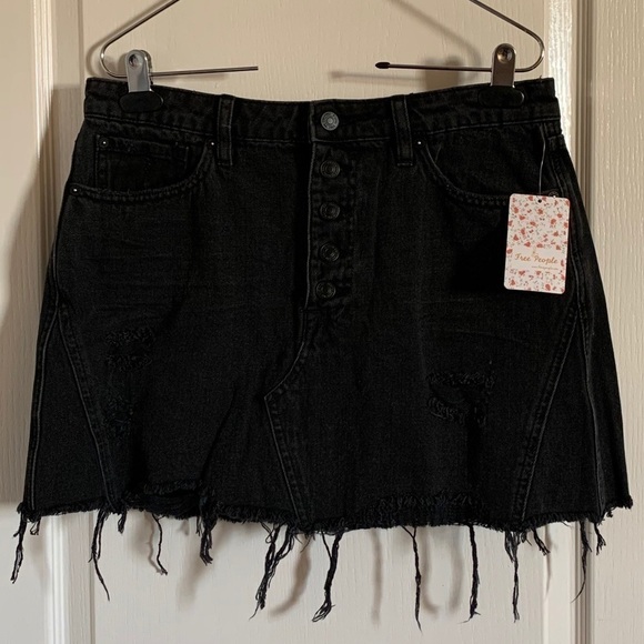 Free People Black Distressed Jean Skirt - Picture 4 of 10